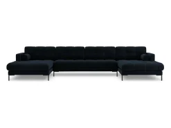 Sale Cosmopolitan Design - Sofá panorâmico "Bali" 7 lugares em veludo - 383x185x75cm Azul escuro