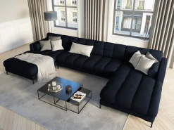 Sale Cosmopolitan Design - Sofá panorâmico "Bali" 7 lugares em veludo - 383x185x75cm Azul escuro