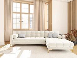 Sofá*Cosmopolitan Design - Sofá de canto direito "Bali" 5 lugares em veludo claro - 293x185x75cm Bege