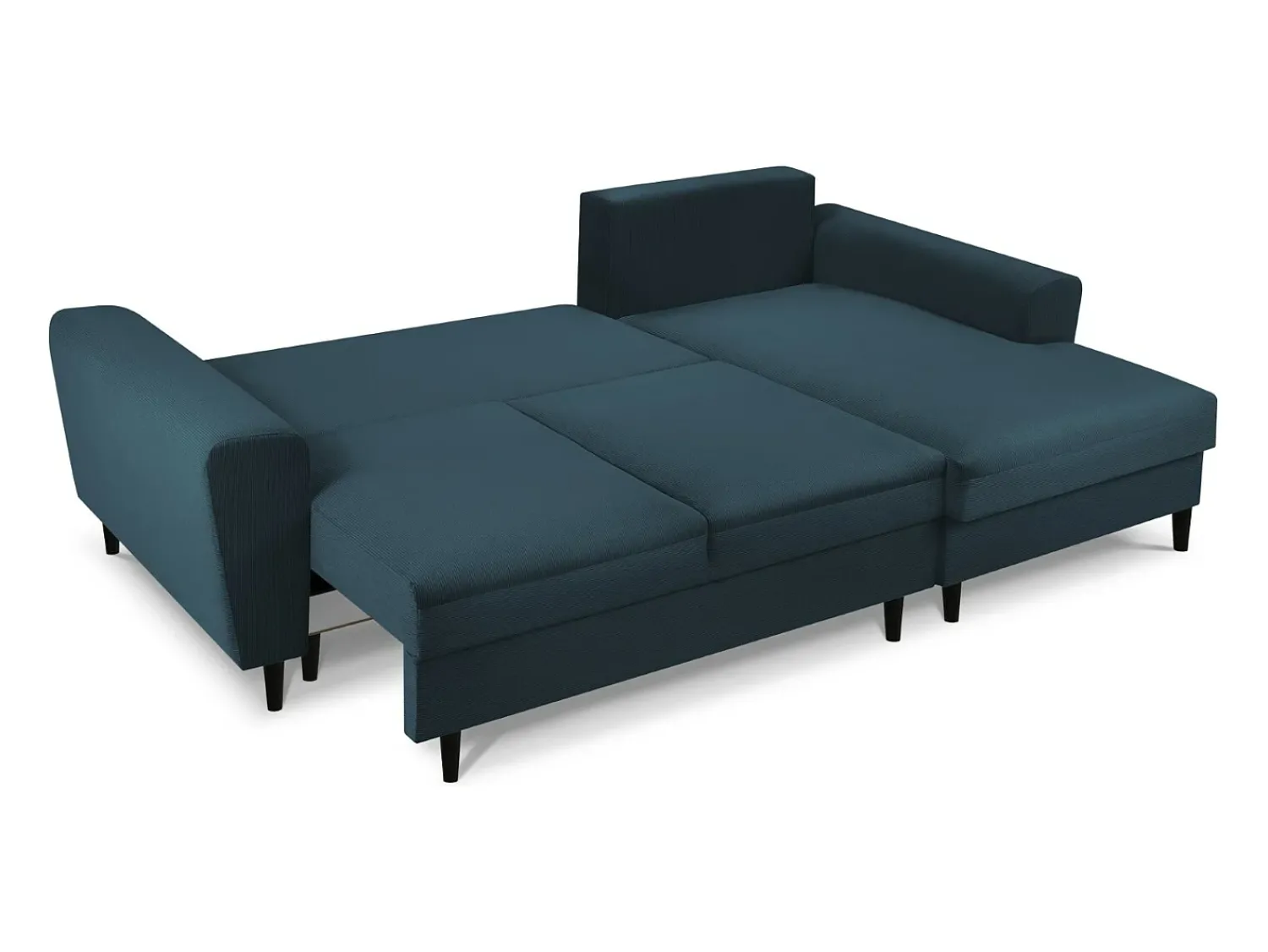 Online Cosmopolitan Design - Sofá convertível de canto direito com caixa de arrumação "Kyoto" 4 lugares em veludo cotelê - 241x145x88cm Azul escuro