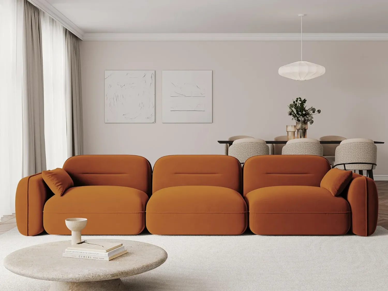 Sofá*Cosmopolitan Design - Sofá modular "Sydney" 4 lugares em veludo - 320x90x70cm Terracota