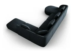 Outlet Cosmopolitan Design - Sofá de canto direito panorâmico "Tulum" 6 lugares em tecido chenille azul real - 330x255x70cm Azul escuro
