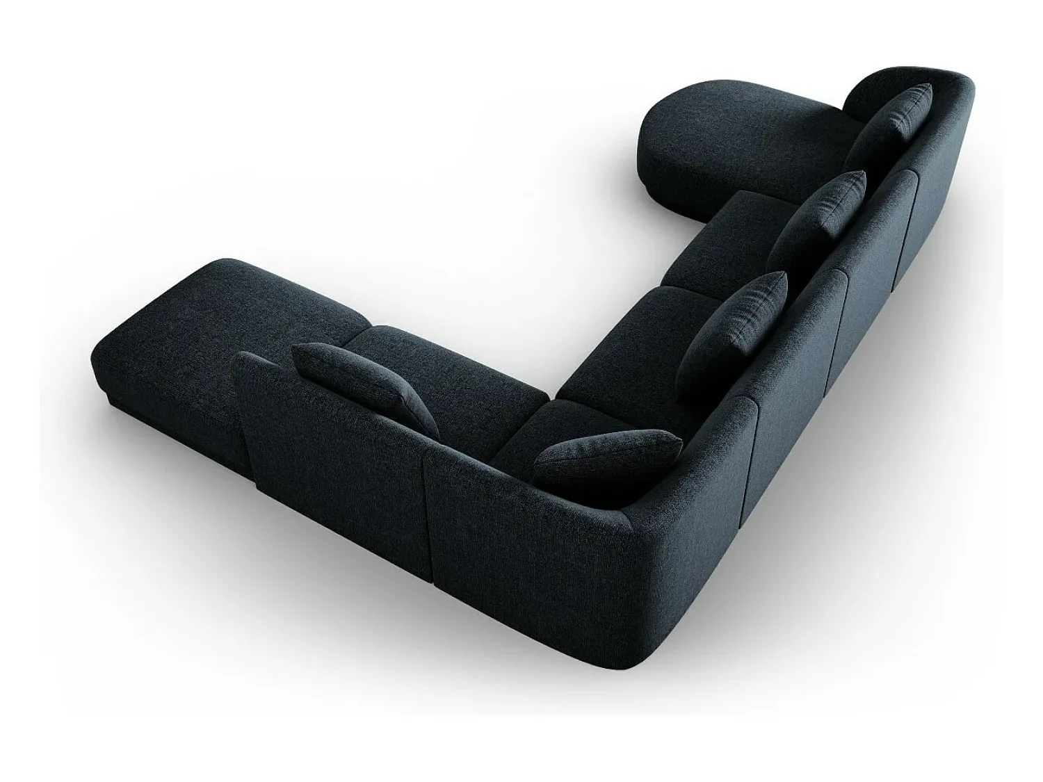 Outlet Cosmopolitan Design - Sofá de canto direito panorâmico "Tulum" 6 lugares em tecido chenille azul real - 330x255x70cm Azul escuro