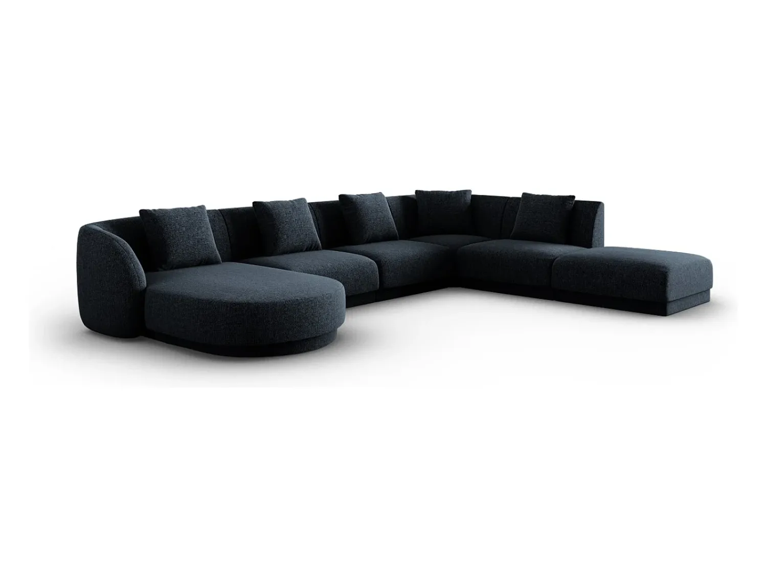 Outlet Cosmopolitan Design - Sofá de canto direito panorâmico "Tulum" 6 lugares em tecido chenille azul real - 330x255x70cm Azul escuro
