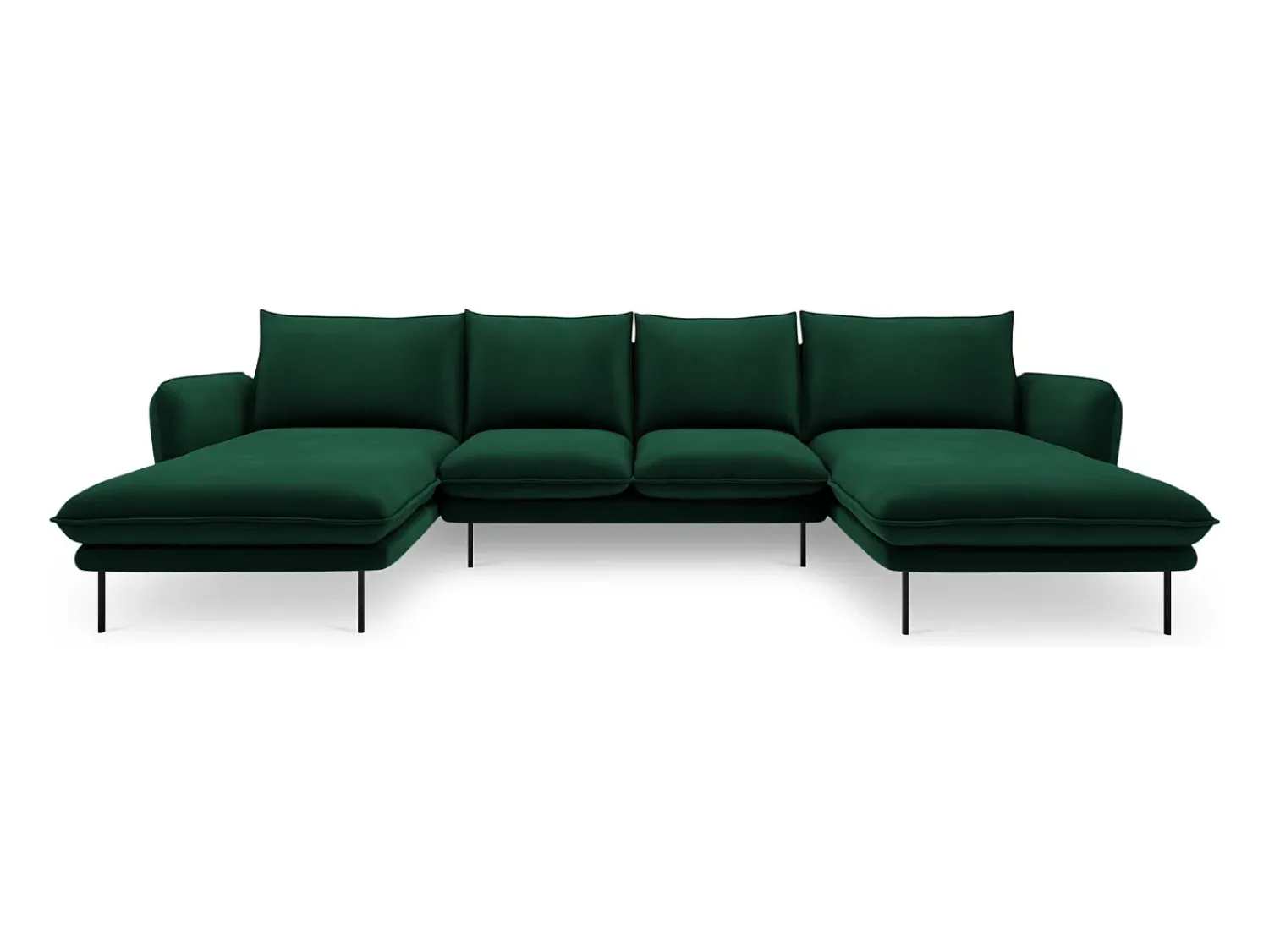 Sofá|Cosmopolitan Design - Sofá panorâmico "Vienna" 6 lugares em veludo verde garrafa - 350x170x95cm Verde pinho
