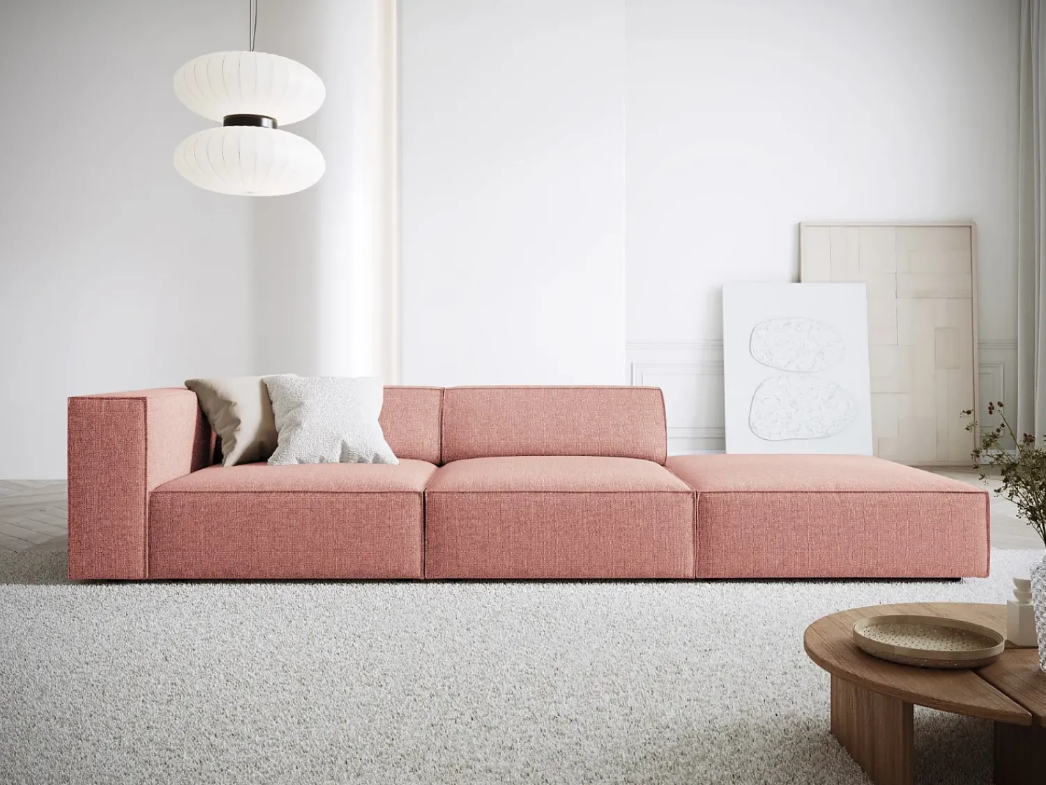 Sofá*Cosmopolitan Design - Sofá direito "Arendal" 4 lugares em tecido chenille - 262x102x70cm Rosa