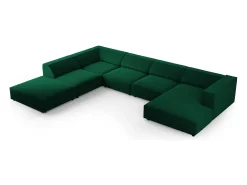 Cosmopolitan Design - Sofá de canto panorâmico à esquerda "Arendal" 7 lugares em veludo verde garrafa - 364x262x70cm^ Sofá