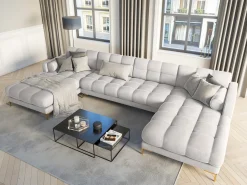 New Cosmopolitan Design - Sofá panorâmico "Bali" 7 lugares em veludo prata - 383x185x75cm Prateado