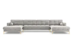New Cosmopolitan Design - Sofá panorâmico "Bali" 7 lugares em veludo prata - 383x185x75cm Prateado