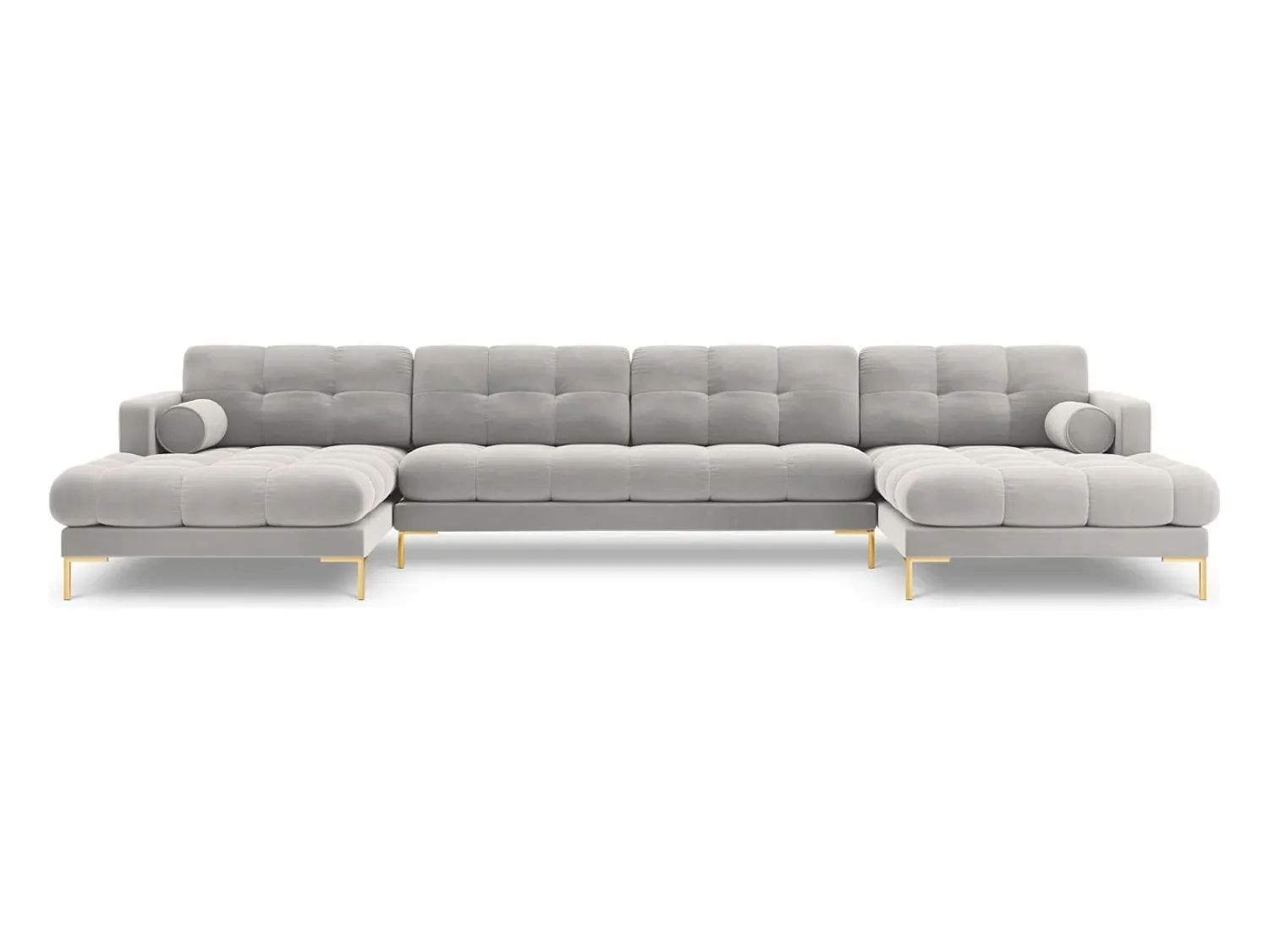 New Cosmopolitan Design - Sofá panorâmico "Bali" 7 lugares em veludo prata - 383x185x75cm Prateado