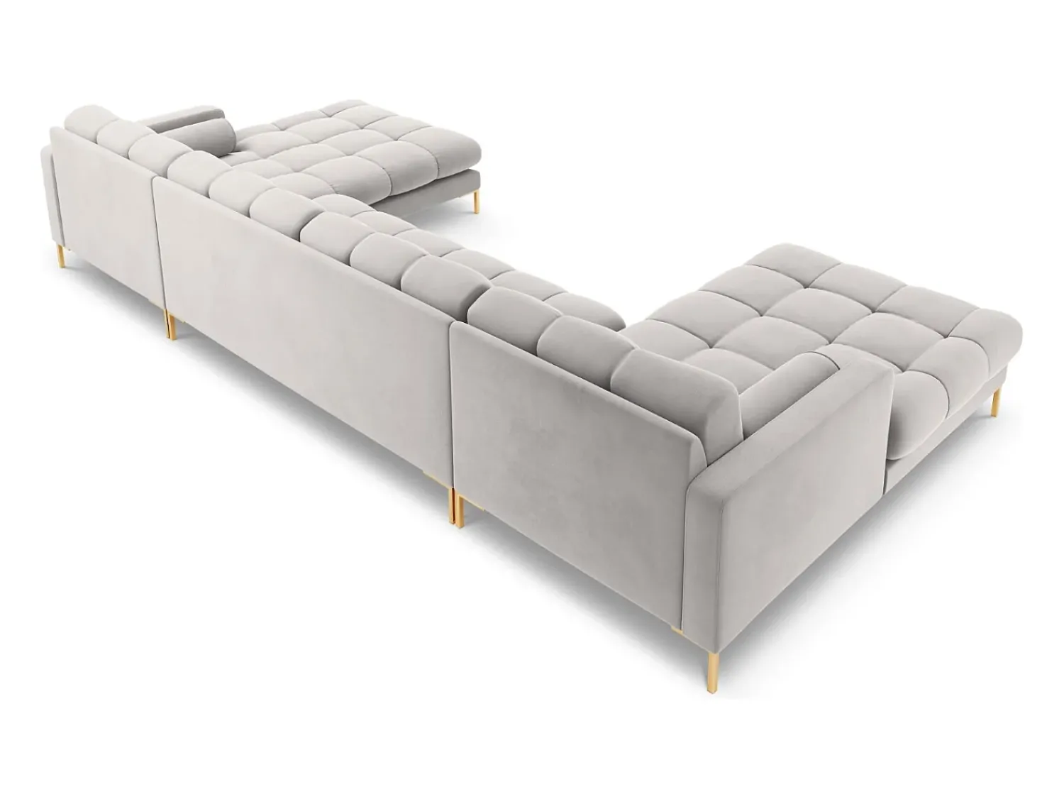 New Cosmopolitan Design - Sofá panorâmico "Bali" 7 lugares em veludo prata - 383x185x75cm Prateado