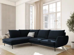 Online Cosmopolitan Design - Sofá de canto esquerdo "Vienna" 6 lugares em veludo - 275x185x95cm Azul escuro