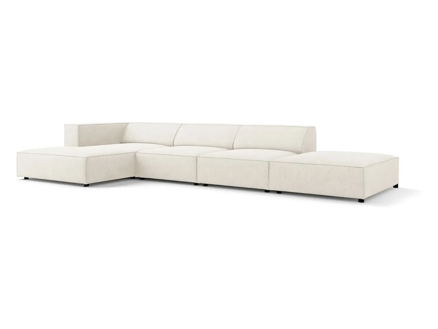 Sofá|Cosmopolitan Design - Sofá de canto esquerdo "Arendal" 5 lugares em tecido chenille com efeito canelado - 341x166x70cm Marfim