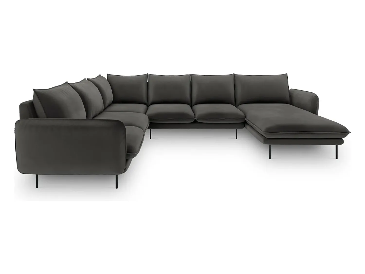 New Cosmopolitan Design - Sofá de canto panorâmico à esquerda "Vienna" 7 lugares em veludo cinza escuro - 330x235x95cm Cinza antracite