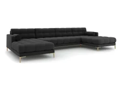 Sofá*Cosmopolitan Design - Sofá panorâmico "Bali" 7 lugares em tecido estrutural cinza escuro - 383x185x75cm Cinza antracite