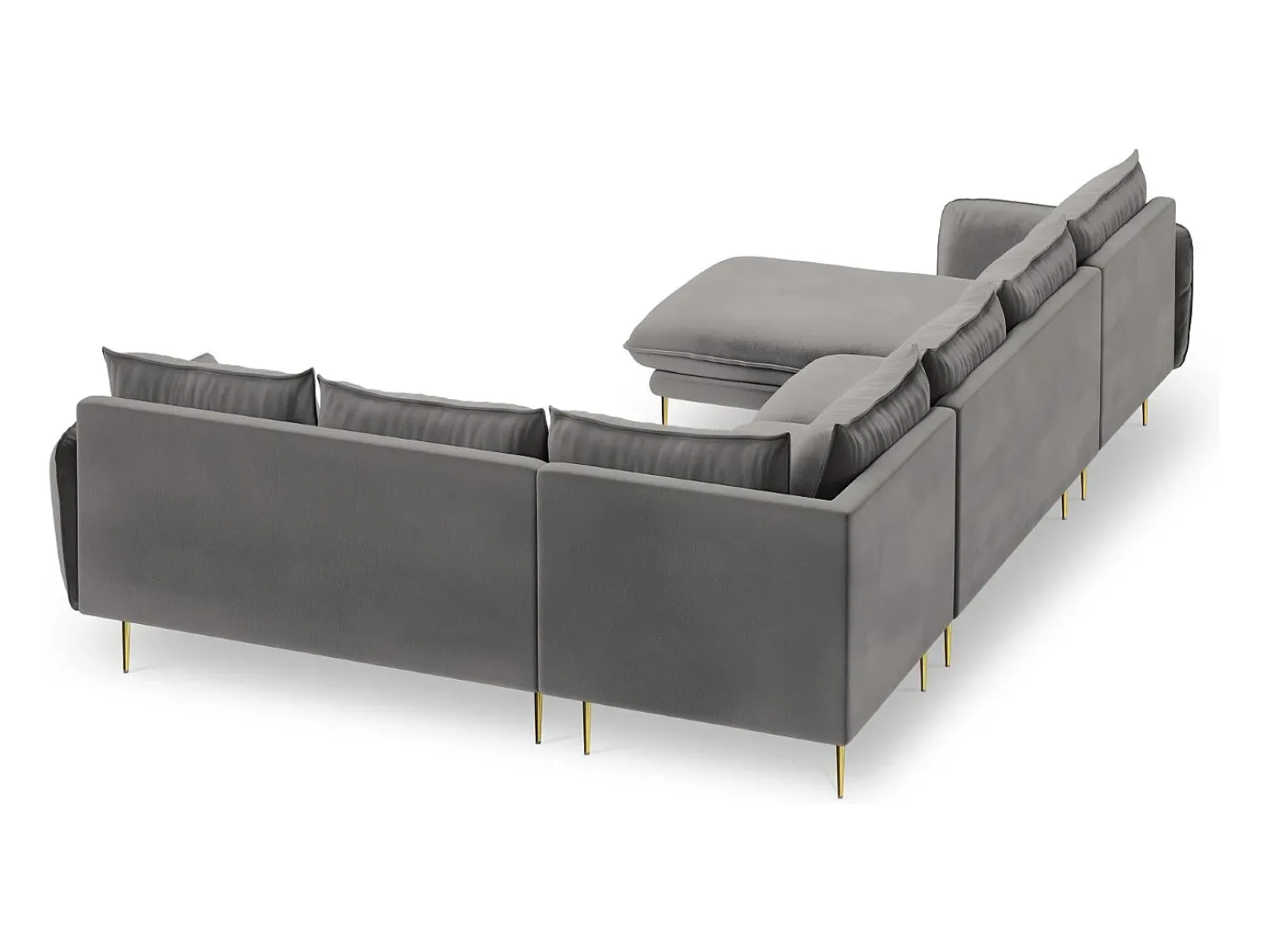 Cosmopolitan Design - Sofá de canto direito panorâmico "Vienna" 7 lugares em veludo cinza claro - 330x235x95cm^ Sofá