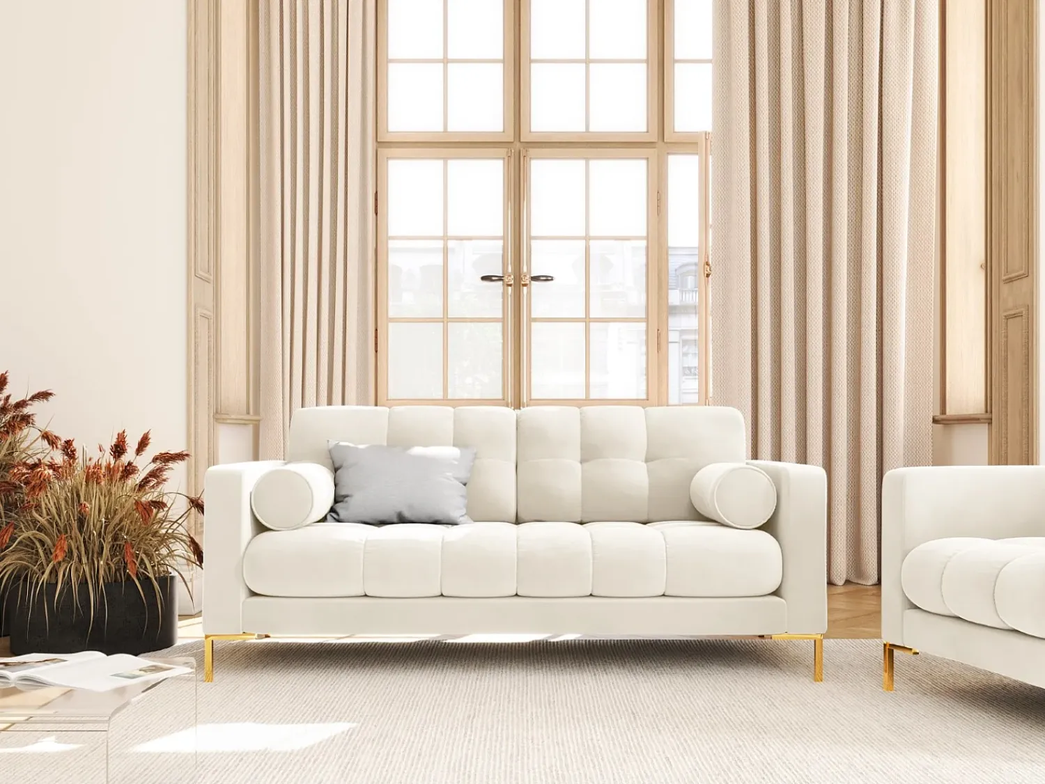 Sofá|Cosmopolitan Design - Sofá "Bali" 2 lugares em veludo claro - 152x92x75cm Bege
