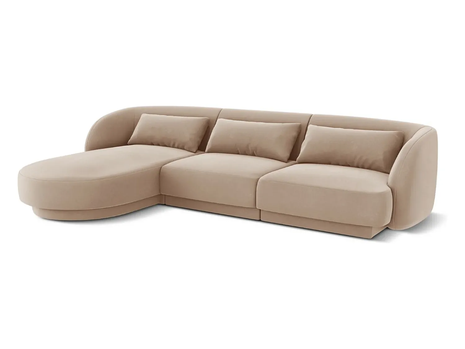 Sofá|Cosmopolitan Design - Sofá de canto esquerdo "Tulum" 4 lugares em veludo - 255x156x70cm Bege