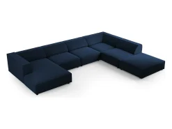 Cosmopolitan Design - Sofá de canto direito panorâmico "Arendal" 7 lugares em veludo azul real - 364x262x70cm^ Sofá