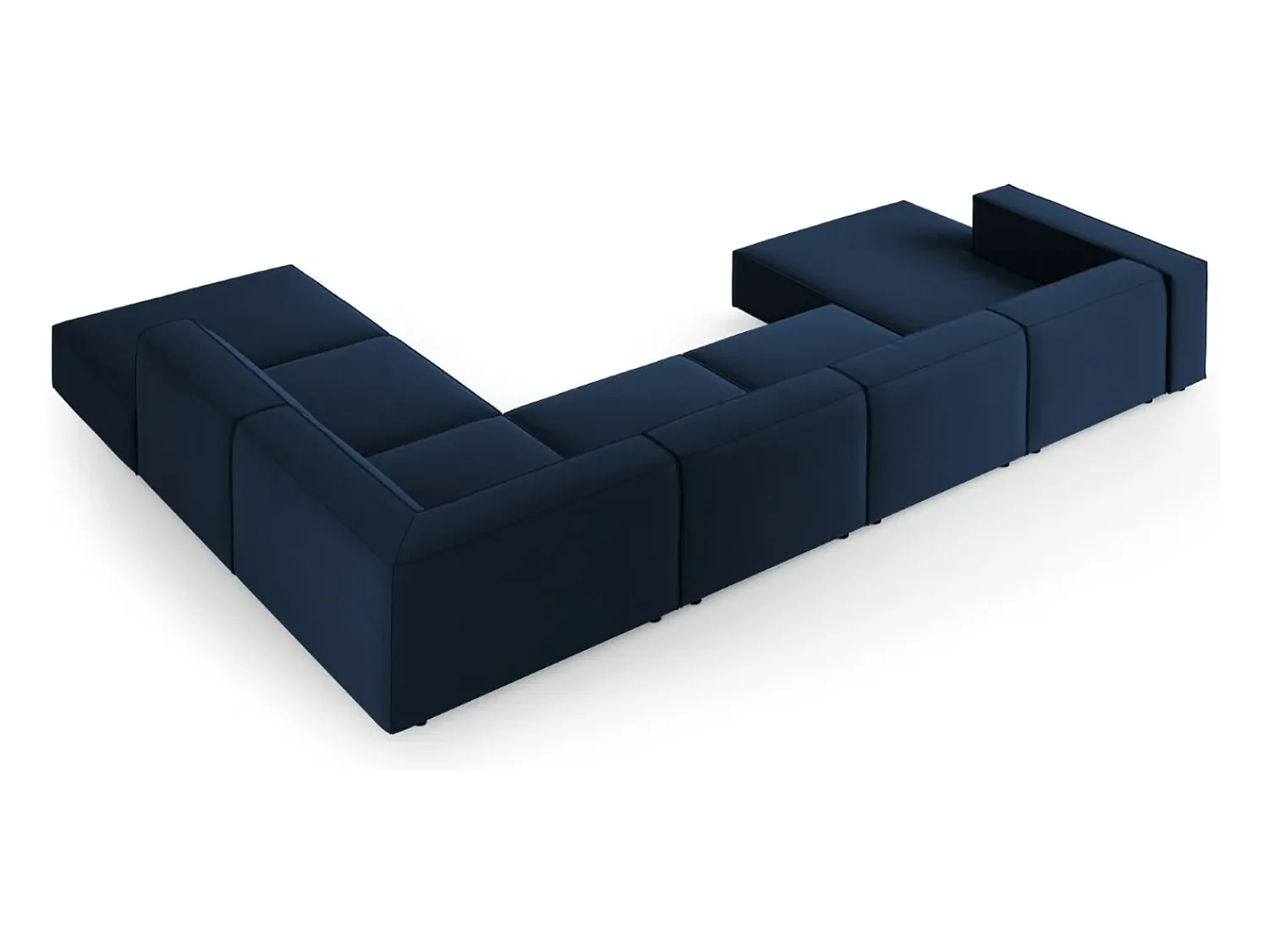 Cosmopolitan Design - Sofá de canto direito panorâmico "Arendal" 7 lugares em veludo azul real - 364x262x70cm^ Sofá