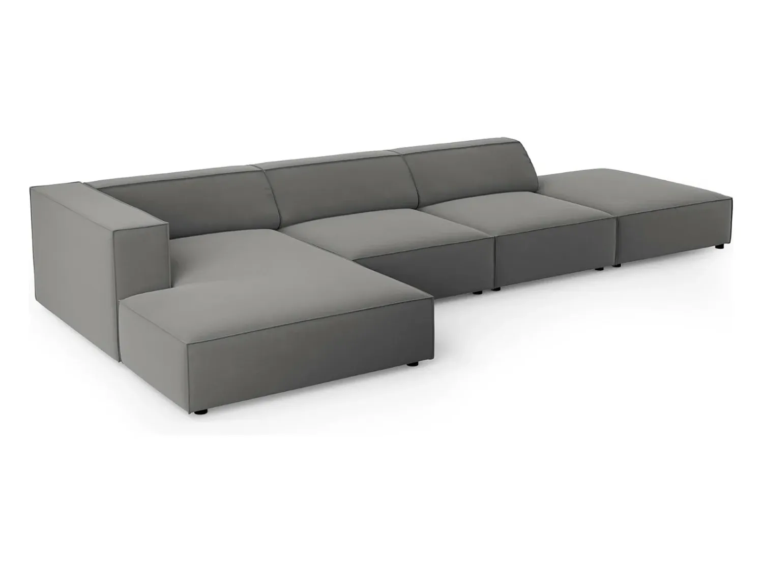 Clearance Cosmopolitan Design - Sofá de canto esquerdo "Arendal" 5 lugares em veludo cimento - 341x166x70cm Cinzento