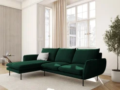 Cosmopolitan Design - Sofá de canto esquerdo "Vienna" 5 lugares em veludo verde garrafa - 255x170x95cm Verde pinho