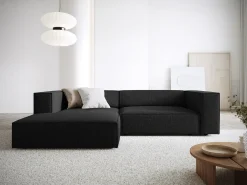 Outlet Cosmopolitan Design - Sofá de canto esquerdo "Arendal" 3 lugares em tecido chenille - 224x166x70cm Preto