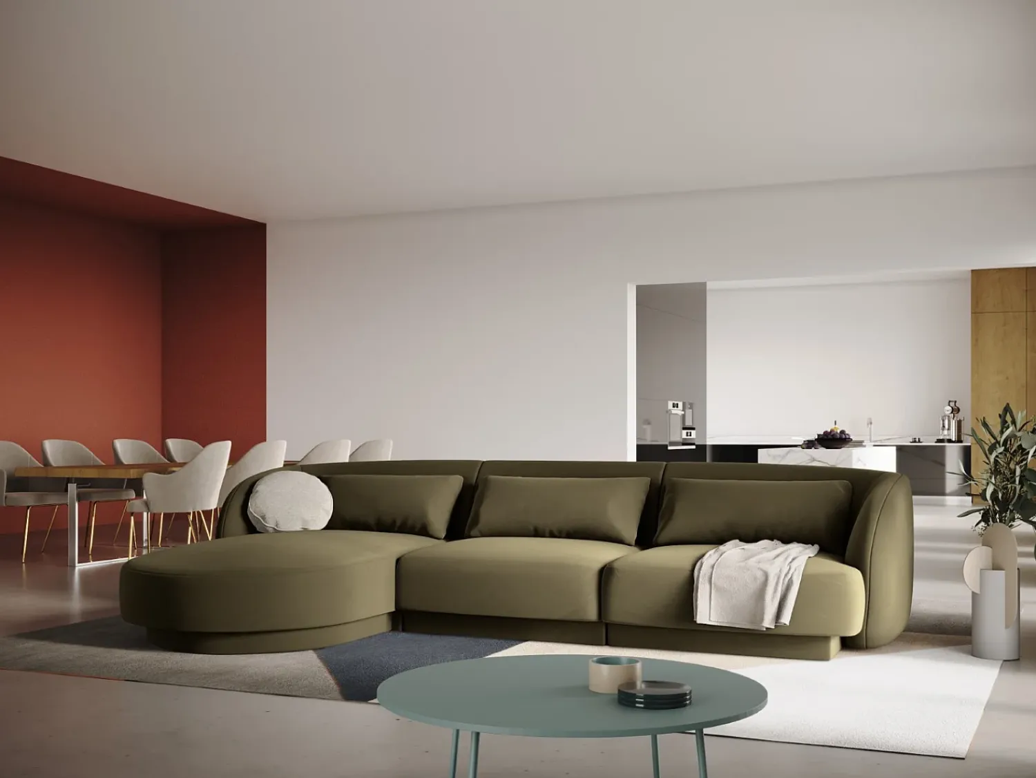 Cosmopolitan Design - Sofá de canto esquerdo "Tulum" 4 lugares em veludo - 255x156x70cm^ Sofá