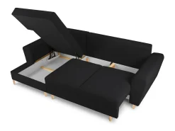 Sofá*Cosmopolitan Design - Sofá convertível de canto esquerdo com caixa de arrumação "Kyoto" 4 lugares em tecido bouclé - 241x145x88cm Preto