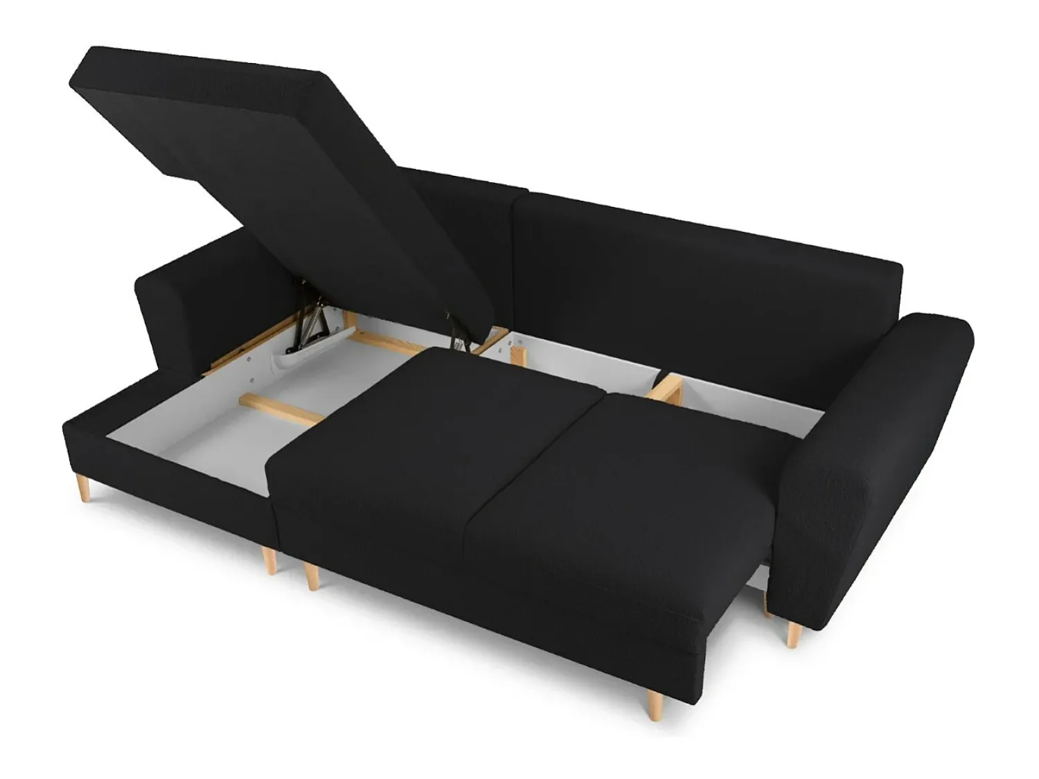 Sofá*Cosmopolitan Design - Sofá convertível de canto esquerdo com caixa de arrumação "Kyoto" 4 lugares em tecido bouclé - 241x145x88cm Preto