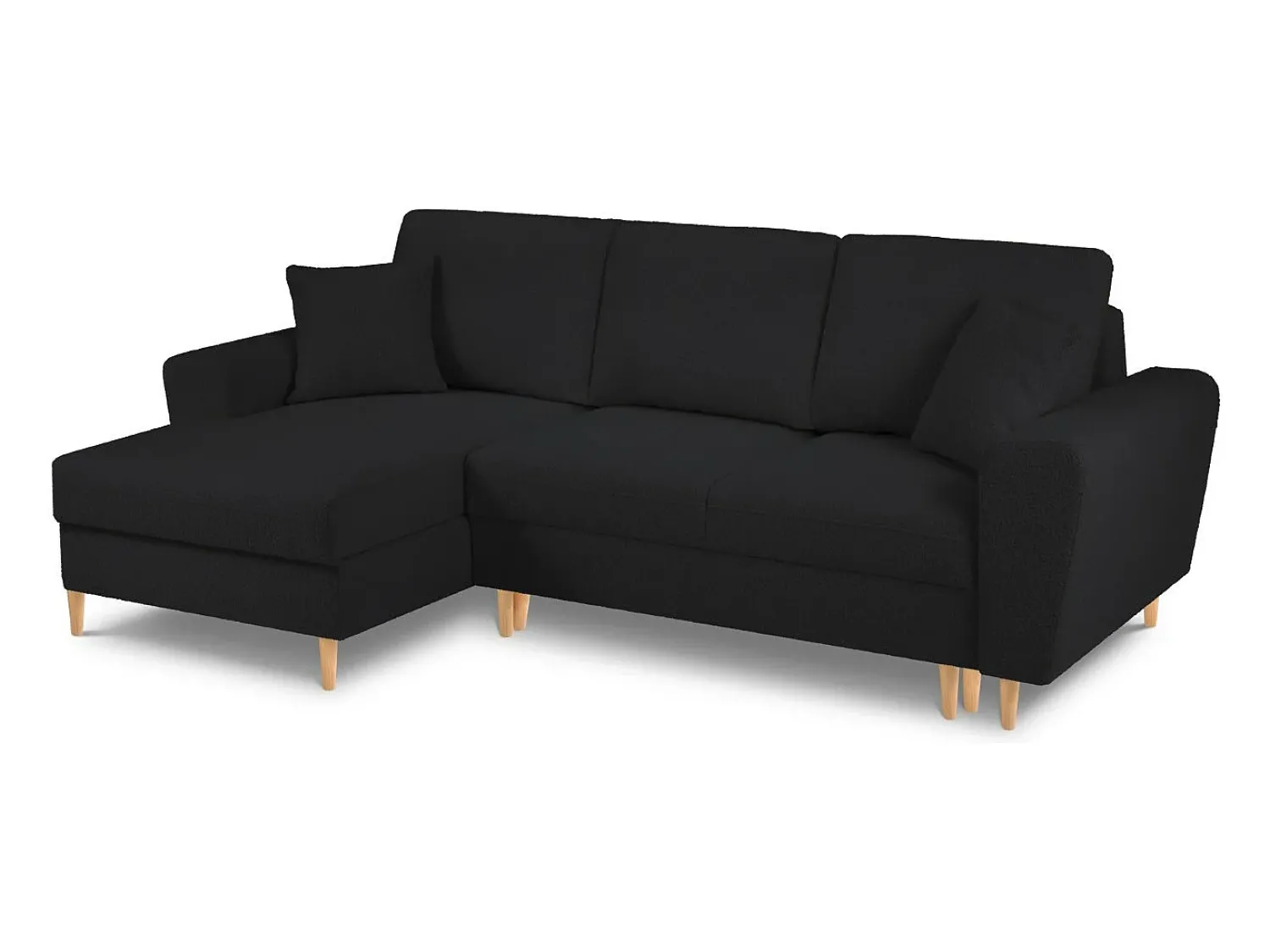 Sofá*Cosmopolitan Design - Sofá convertível de canto esquerdo com caixa de arrumação "Kyoto" 4 lugares em tecido bouclé - 241x145x88cm Preto