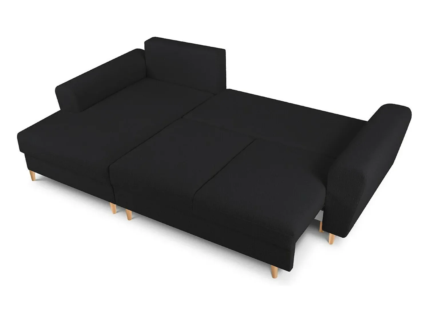 Sofá*Cosmopolitan Design - Sofá convertível de canto esquerdo com caixa de arrumação "Kyoto" 4 lugares em tecido bouclé - 241x145x88cm Preto