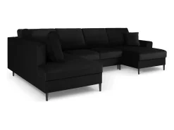 Clearance Cosmopolitan Design - Sofá panorâmico convertível esquerdo com caixa de arrumação "Kyoto" 7 lugares em veludo - 313x194x88cm Preto