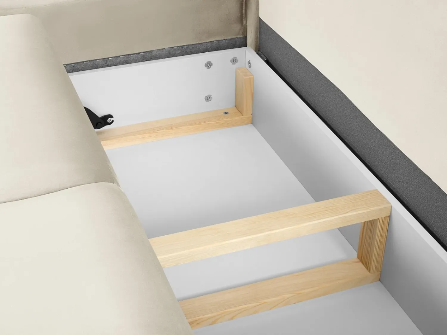 Sofá*Cosmopolitan Design - Sofá convertível de canto esquerdo com caixa de arrumação "Kyoto" 5 lugares em veludo claro - 243x194x88cm Bege