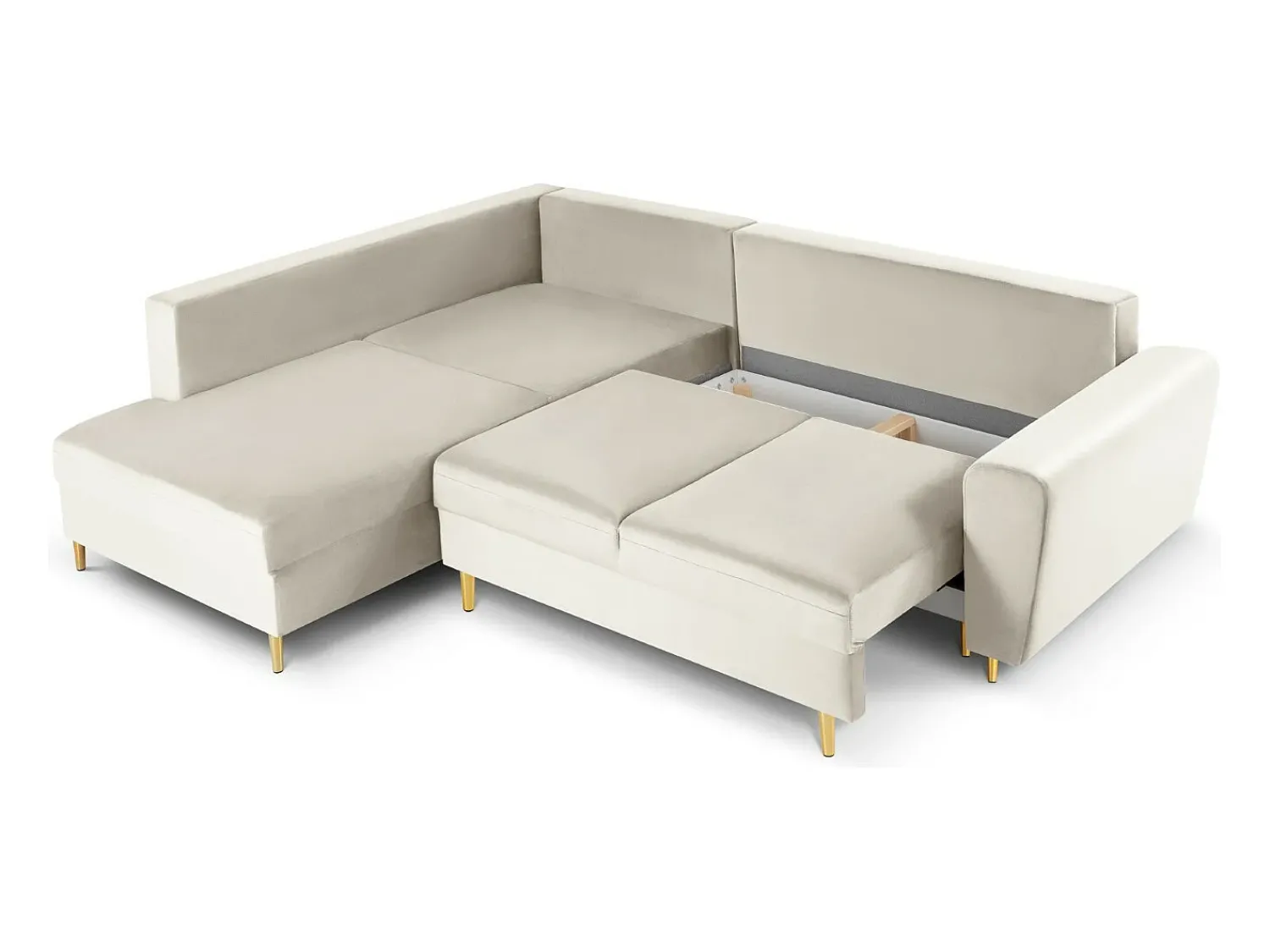Sofá*Cosmopolitan Design - Sofá convertível de canto esquerdo com caixa de arrumação "Kyoto" 5 lugares em veludo claro - 243x194x88cm Bege