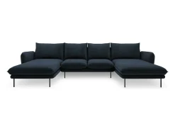 Sofá*Cosmopolitan Design - Sofá panorâmico "Vienna" 6 lugares em veludo - 350x170x95cm Azul escuro