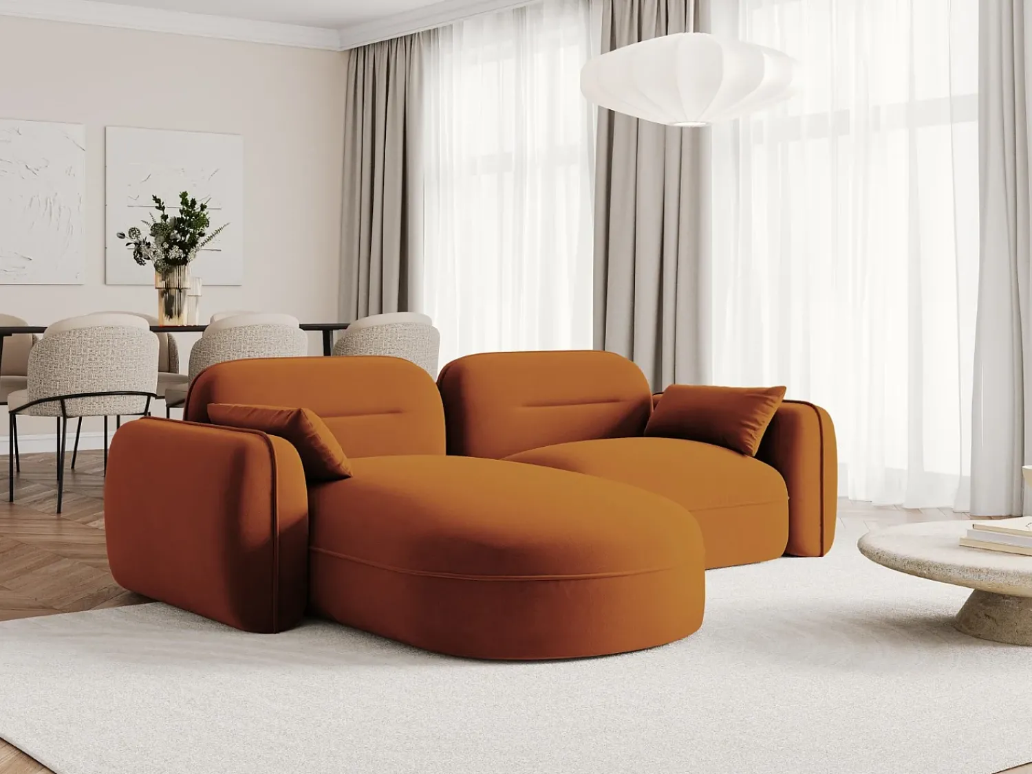 Sofá*Cosmopolitan Design - Sofá modular de canto esquerdo "Sydney" 3 lugares em veludo - 230x165x70cm Terracota