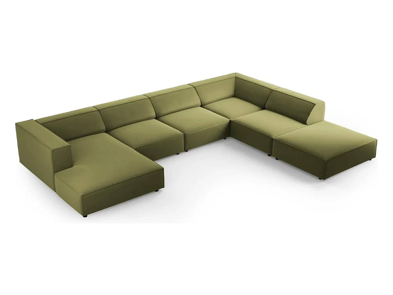 Cosmopolitan Design - Sofá de canto direito panorâmico "Arendal" 7 lugares em veludo - 364x262x70cm Verde claro