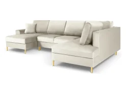 Sale Cosmopolitan Design - Sofá panorâmico convertível em linha reta com caixa de arrumação "Kyoto" 7 lugares em veludo claro - 313x194x88cm Bege