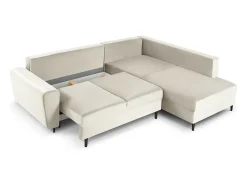 Discount Cosmopolitan Design - Sofá convertível de canto direito com caixa de arrumação "Kyoto" 5 lugares em veludo claro - 243x194x88cm Bege
