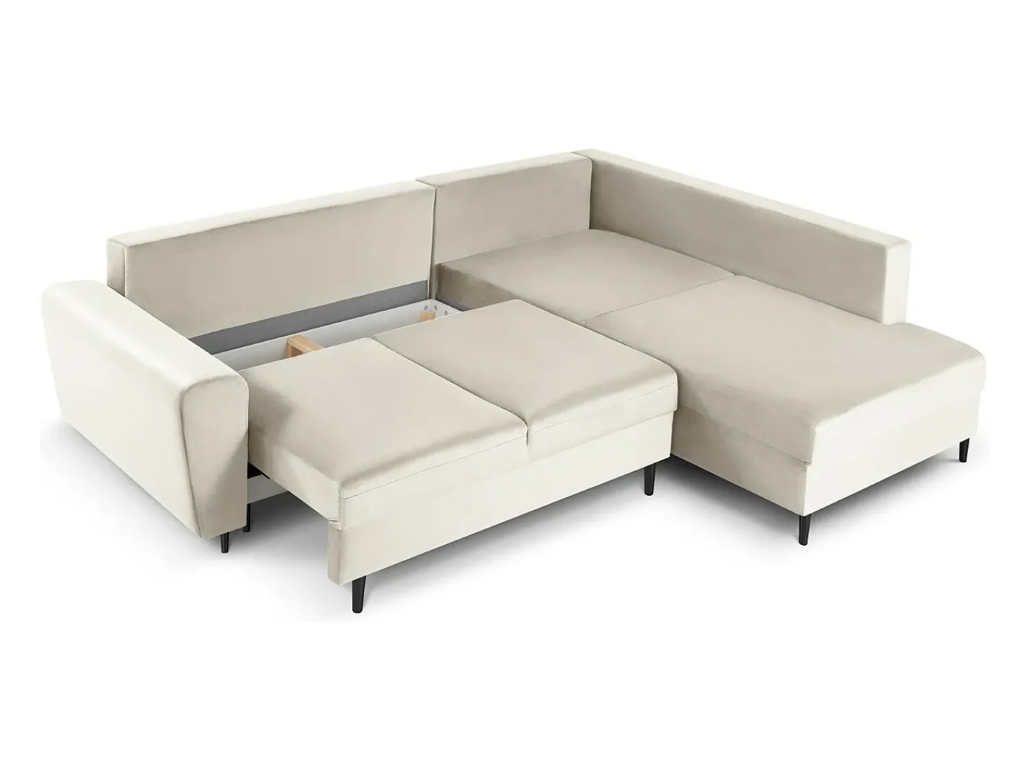 Discount Cosmopolitan Design - Sofá convertível de canto direito com caixa de arrumação "Kyoto" 5 lugares em veludo claro - 243x194x88cm Bege