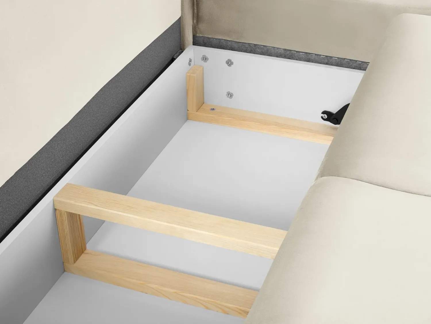 Discount Cosmopolitan Design - Sofá convertível de canto direito com caixa de arrumação "Kyoto" 5 lugares em veludo claro - 243x194x88cm Bege