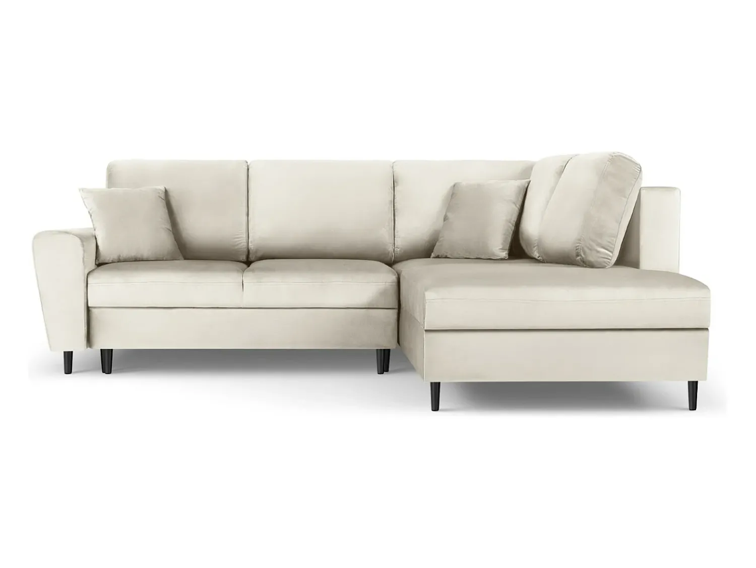 Discount Cosmopolitan Design - Sofá convertível de canto direito com caixa de arrumação "Kyoto" 5 lugares em veludo claro - 243x194x88cm Bege