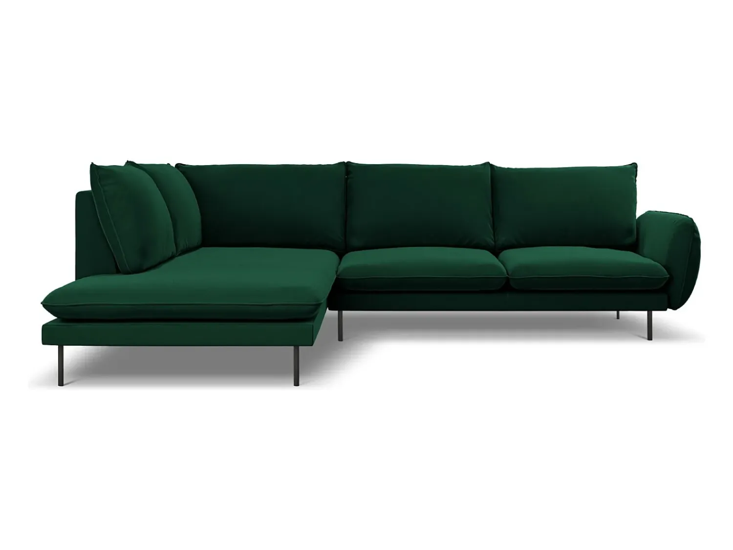 Sofá|Cosmopolitan Design - Sofá de canto esquerdo "Vienna" 6 lugares em veludo verde garrafa - 275x185x95cm Verde pinho