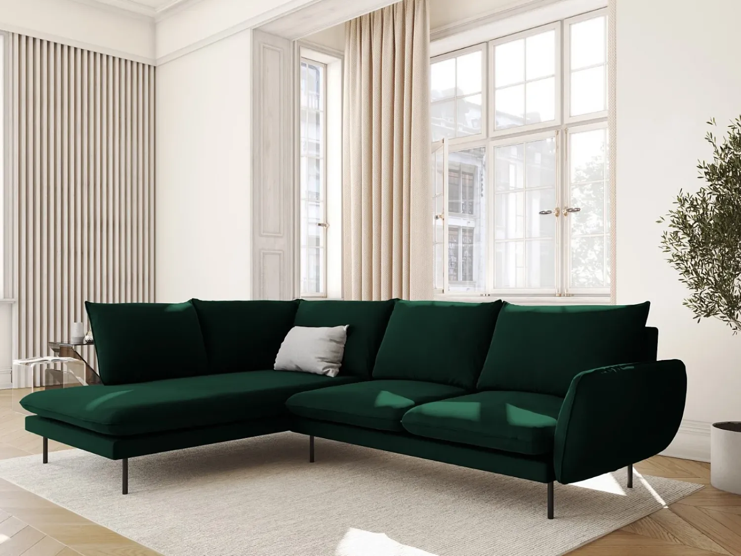 Sofá|Cosmopolitan Design - Sofá de canto esquerdo "Vienna" 6 lugares em veludo verde garrafa - 275x185x95cm Verde pinho