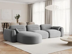 Cosmopolitan Design - Sofá modular de canto esquerdo "Sydney" 4 lugares em veludo cinza claro - 320x165x70cm^ Sofá