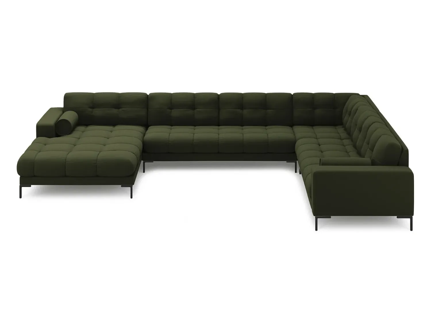 Sofá*Cosmopolitan Design - Sofá de canto direito panorâmico "Bali" 7 lugares em tecido estrutural - 327x256x75cm Verde