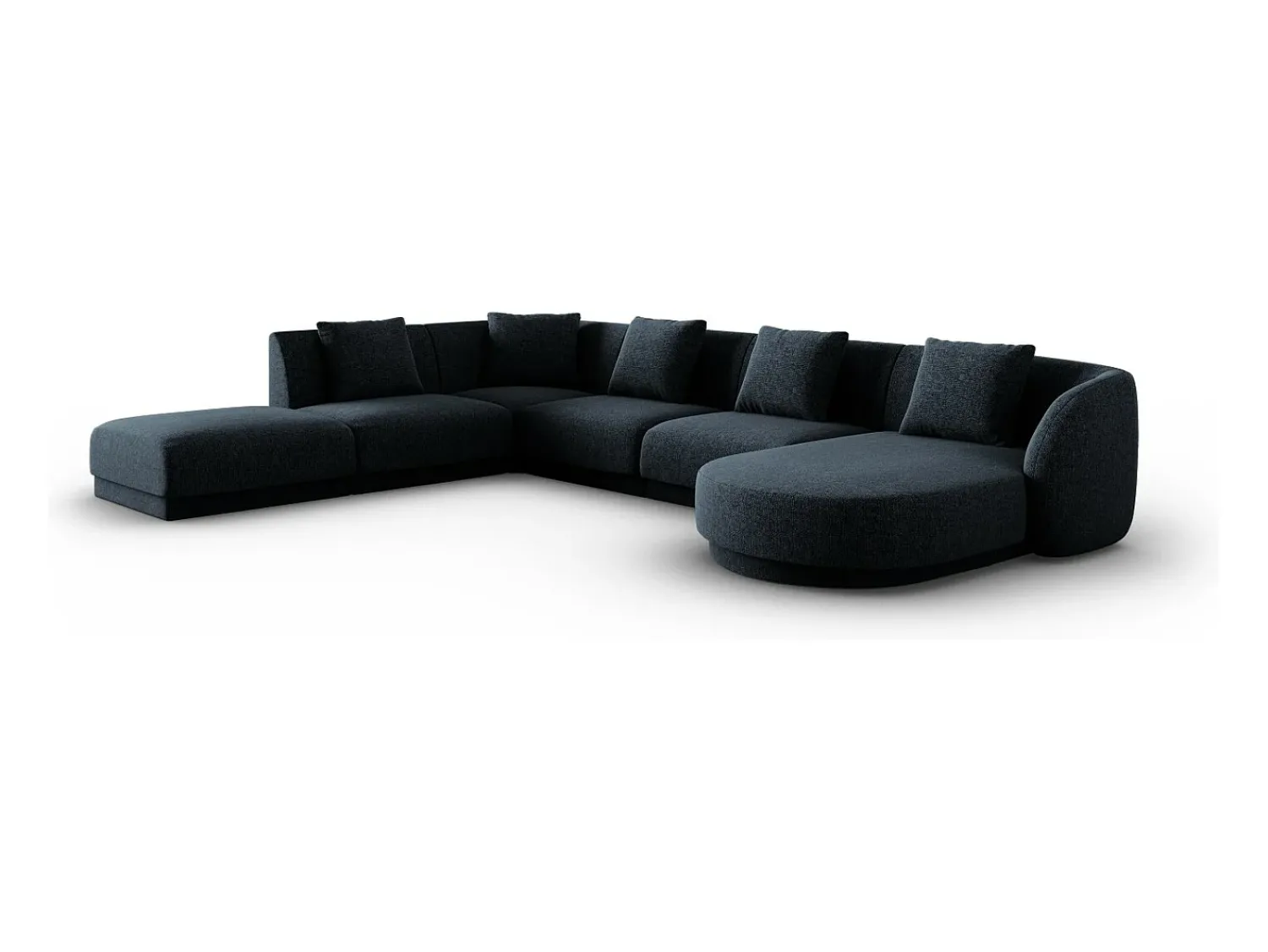 Hot Cosmopolitan Design - Sofá de canto panorâmico à esquerda "Tulum" 6 lugares em tecido chenille azul real - 330x255x70cm Azul escuro