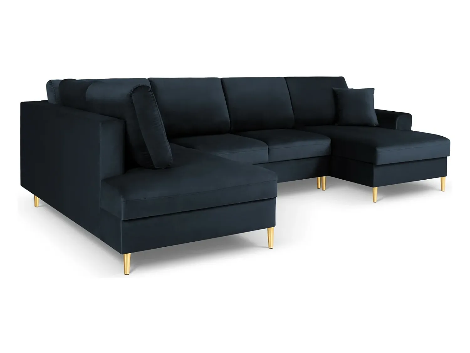 Cosmopolitan Design - Sofá panorâmico convertível esquerdo com caixa de arrumação "Kyoto" 7 lugares em veludo - 313x194x88cm Azul escuro
