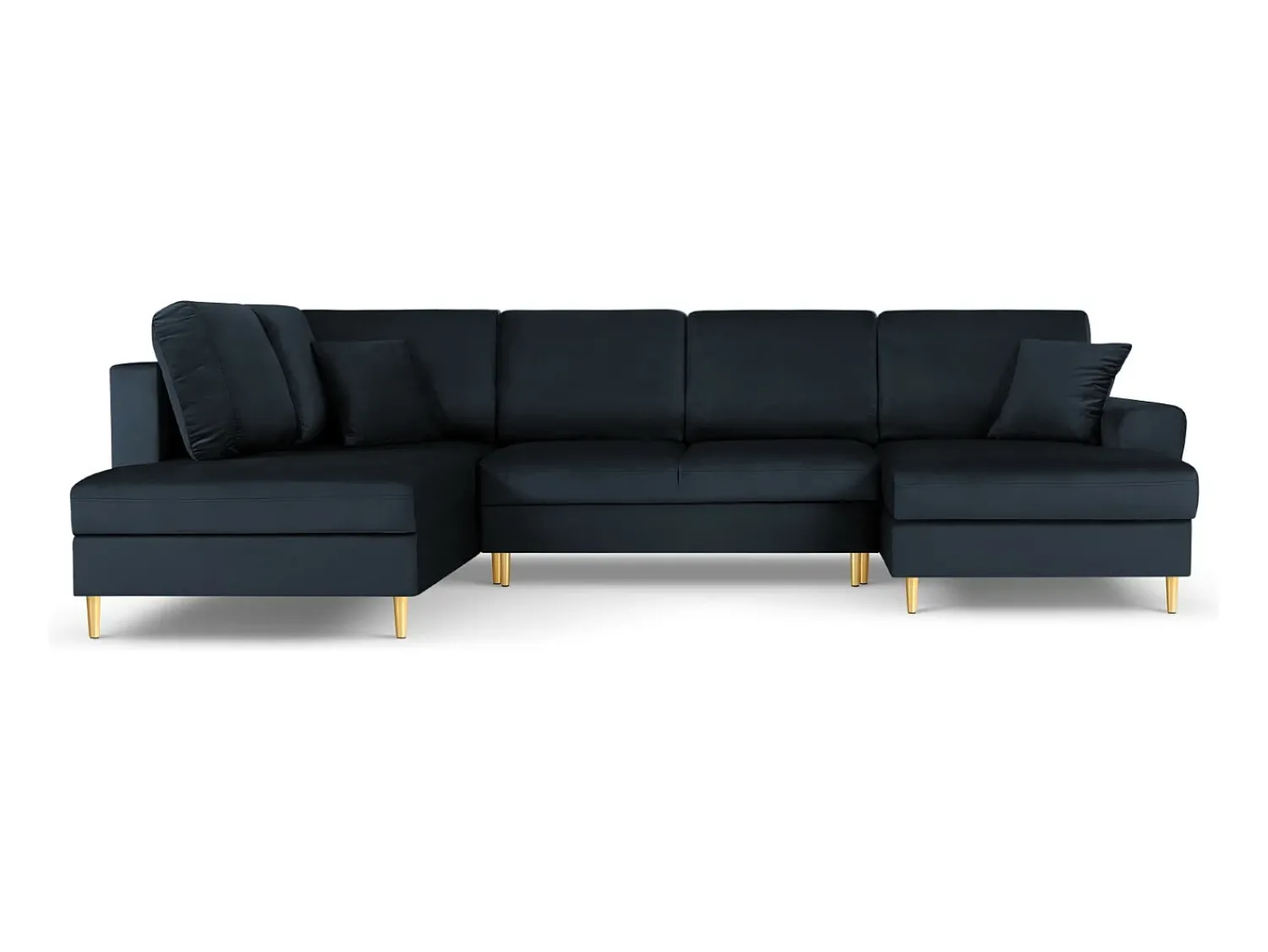 Cosmopolitan Design - Sofá panorâmico convertível esquerdo com caixa de arrumação "Kyoto" 7 lugares em veludo - 313x194x88cm Azul escuro